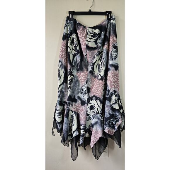 Vintage Dress U II Handkerchief Midi Skirt XL Whimsygoth Dark Fairy Floral - Picture 1 of 8